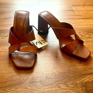 NWT ZARA Brown Leather Sandals 37 US 6.5